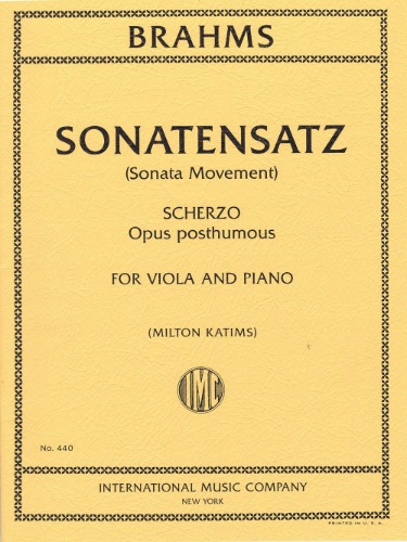 BRAHMS, Johannes (1833-1897) Sonatensatz (Scherzo) Op. posth. (KATIMS) for Viola and Piano