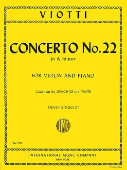 VIOTTI, Giovanni Battista (1755-1824) Concerto No. 22 in A minor for Violin and Piano (GINGOLD)